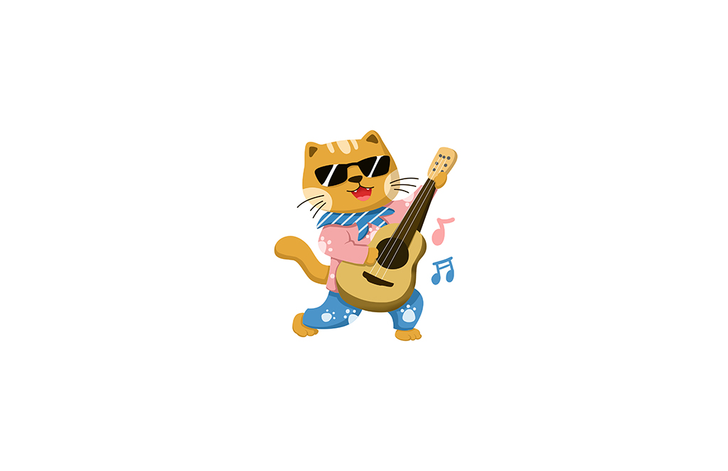 橙色卡通风弹吉他的猫手绘插画插图