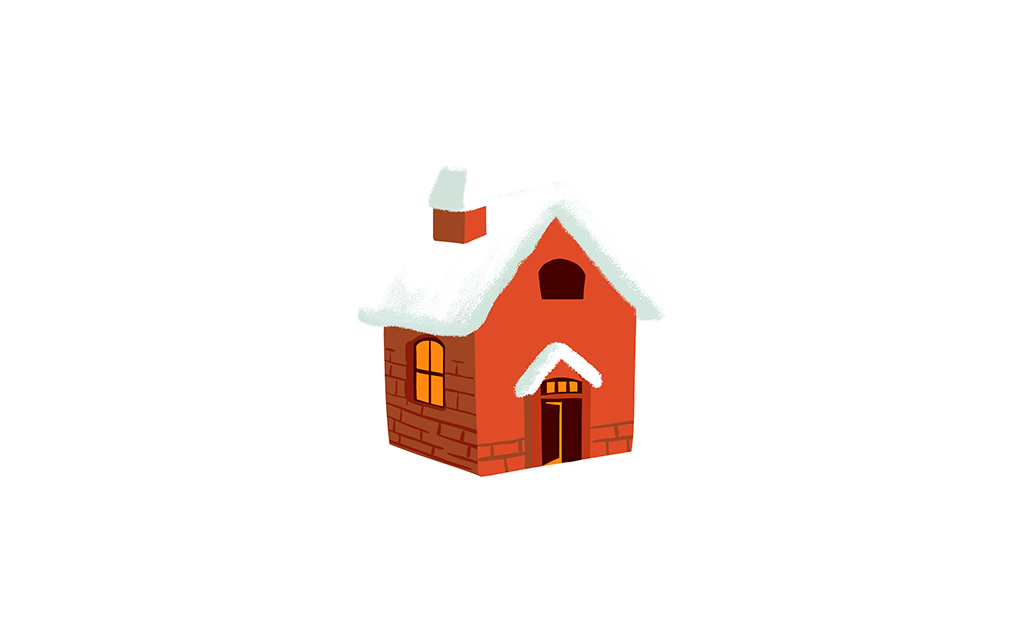 红褐色卡通冬季房屋建筑手绘插画插图
