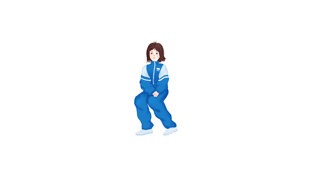 蓝白色小清新卡通穿校服女孩人物手绘插画插图