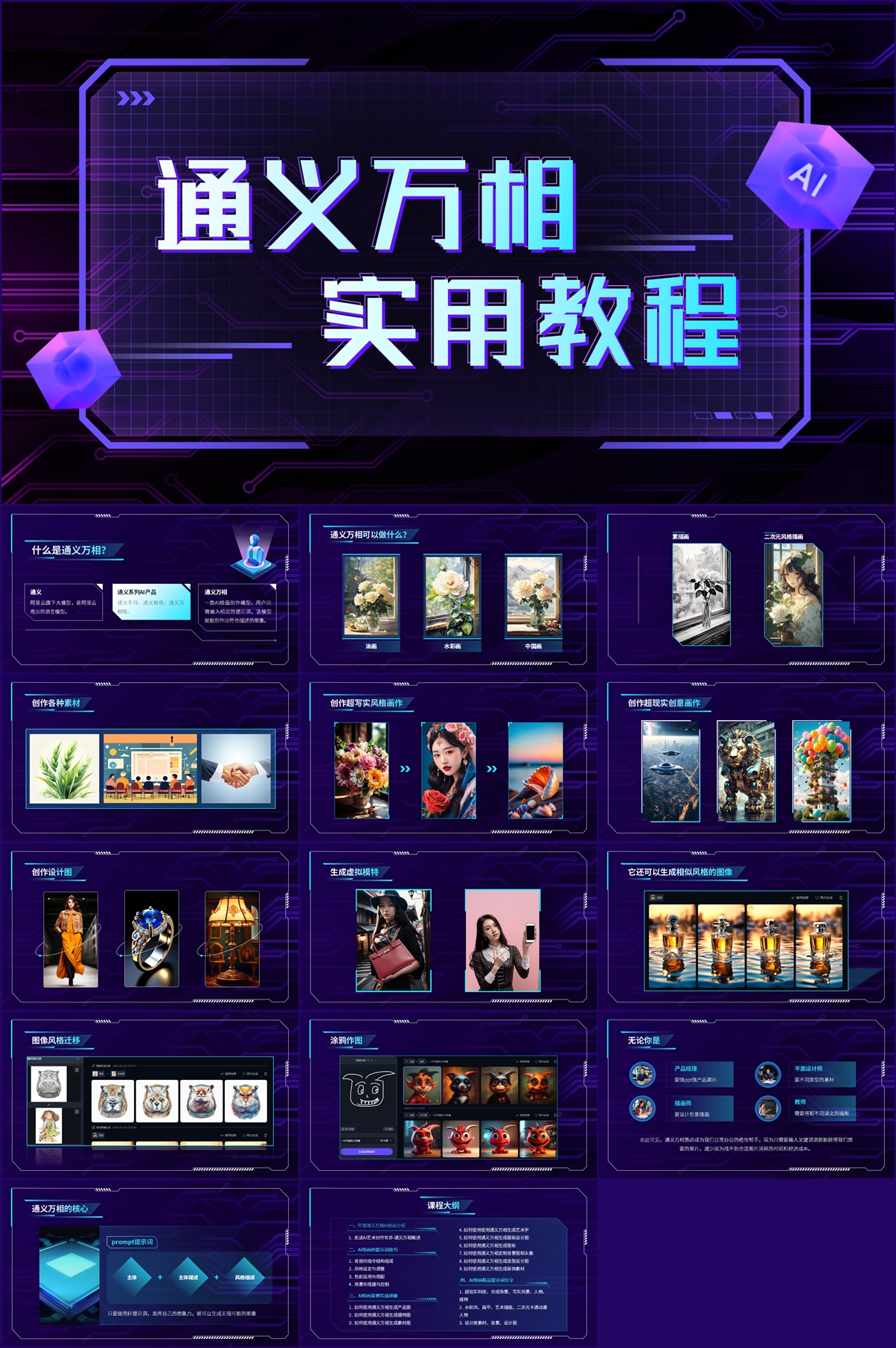 商务风通义万相AI绘画教程概述PPT模板人工智能AIGC演示幻灯片插图