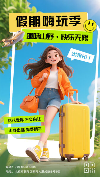 趣味假期嗨玩出游旅行山野宣传手机海报