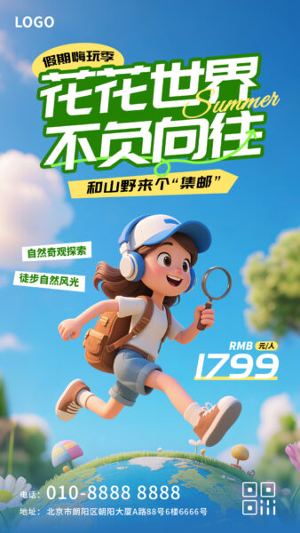 趣味假期嗨玩季户外出游探索活动宣传手机海报