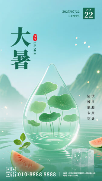大暑二十四节气宣传手机海报