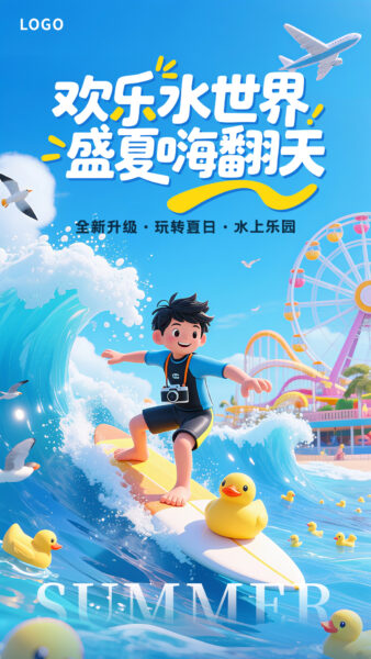水上乐园宣传手机海报模板
