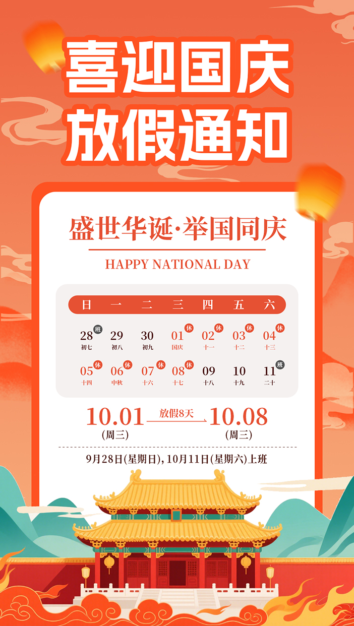 十一国庆假期放假通知手机海报插图