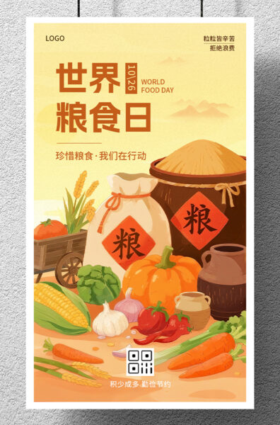 世界粮食日节约粮食节日宣传手机海报