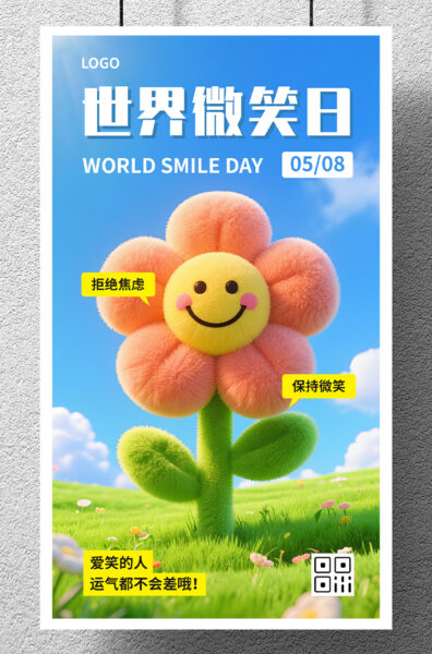 世界微笑日花朵节日宣传手机海报