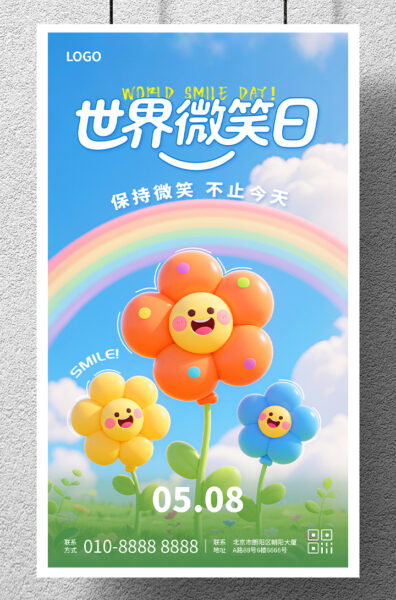 世界微笑日花朵气球节日宣传手机海报