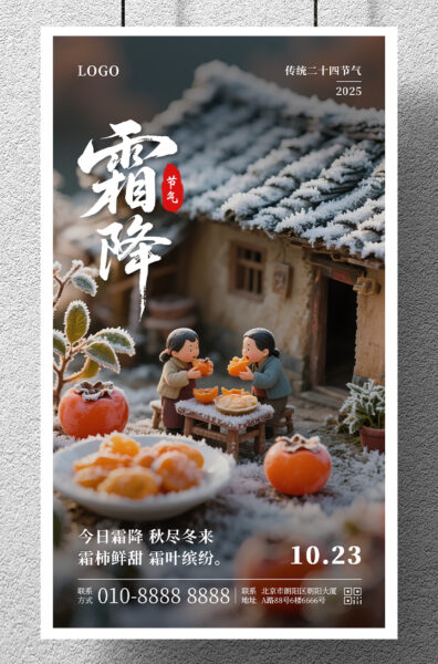 微观场景霜降节气祝福手机海报