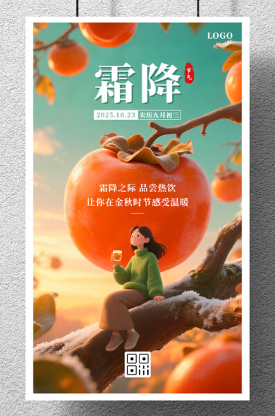 霜降餐饮热饮节气祝福宣传手机海报